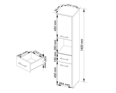 Colonne salle de bains AKORD FIN Chêne Sonoma 30 cm 2 portes 1 tiroir façade Chêne Sonoma 5 étagères 30x30x140 cm