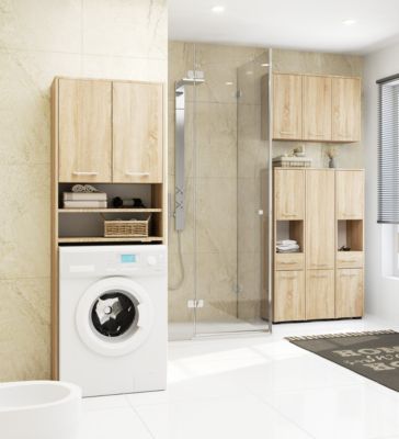 Colonne salle de bains AKORD FIN Chêne Sonoma 30 cm 2 portes 1 tiroir façade Chêne Sonoma 5 étagères 30x30x140 cm