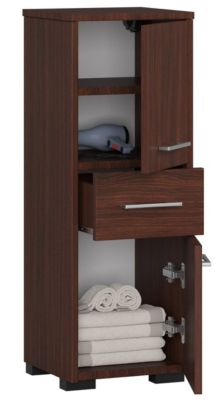 Colonne salle de bains AKORD FIN Wengé 30 cm 2 portes 1 tiroir façade Wengé 3 étagères 30x30x85 cm