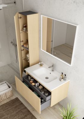 Armoire Salle De Bain Suspendue Chêne Rustique - 35x136x27 Cm, 2 Portes, 4 étagères - 6