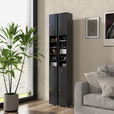 Colonne WC avec 2 Portes 1 Tiroir 5 Etageres Reglables Anti-basculement Meuble Colonne pour Petits Espaces 20x20x180cm