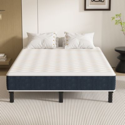 Combinaison lit matelas 140x200 cm, Matelas a mousse+ Cadre de Lit en Fer, Comprenant 9 pieds, Epaisseur du matelas 15 cm