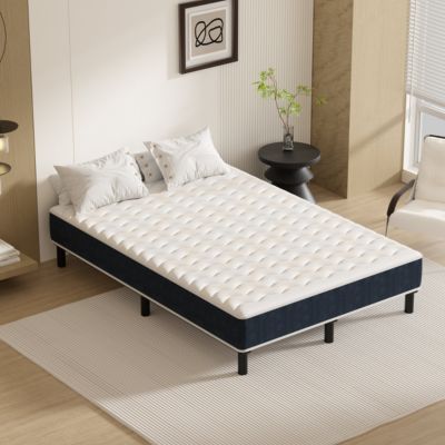 Combinaison lit matelas 140x200 cm, Matelas a mousse+ Cadre de Lit en Fer, Comprenant 9 pieds, Epaisseur du matelas 15 cm