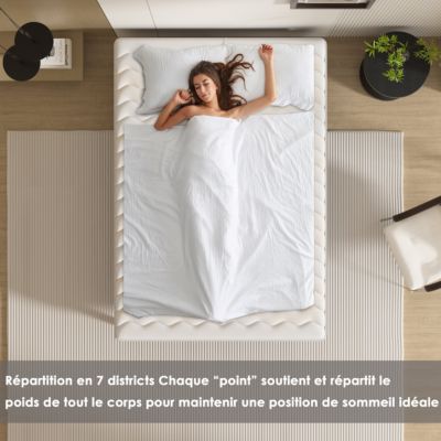 Combinaison lit matelas 140x200 cm, Matelas a mousse+ Cadre de Lit en Fer, Comprenant 9 pieds, Epaisseur du matelas 15 cm