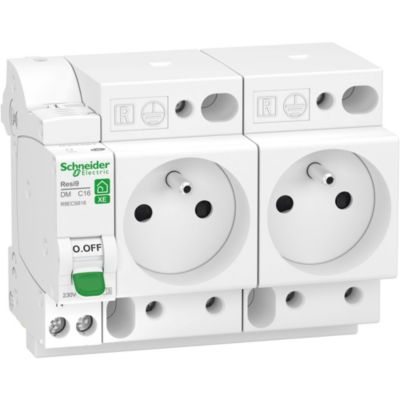 Combiné disjoncteur + 2 prises modulaires courbe C phase + neutre 16A Schneider Electric Resi9 XE