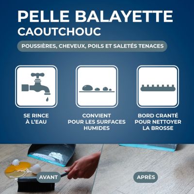 Combiné pelle-balayette caoutchouc Starwax gris et bleu l.22,5 x H.22 x P.9cm