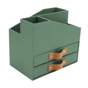 Combo de rangement multifonction en carton vert 2 tiroirs, range revues, pot à crayon