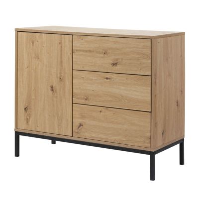 Commode 1 Porte 3 Tiroirs Décor Chêne L90 x H80 cm - LENNY