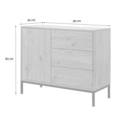Commode 1 Porte 3 Tiroirs Décor Chêne L90 x H80 cm - LENNY