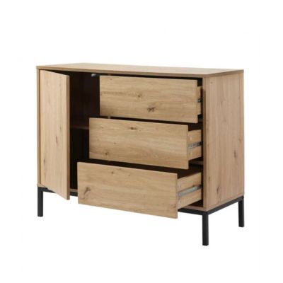 Commode 1 Porte 3 Tiroirs Décor Chêne L90 x H80 cm - LENNY