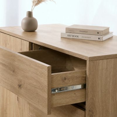 Commode 1 Porte 3 Tiroirs Décor Chêne L90 x H80 cm - LENNY