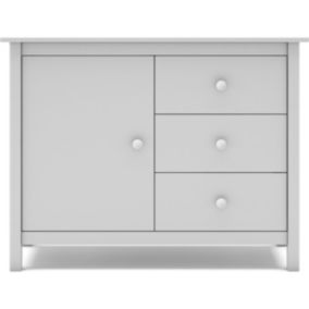 Commode 1 porte 3 tiroirs en pin massif blanc 90 cm - Melvin