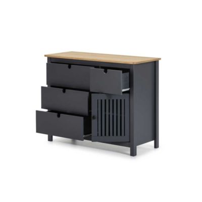 Commode 1 porte 4 tiroirs Bois/Gris - BRANU
