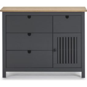 Commode 1 porte 4 tiroirs en pin massif gris anthracite 100 cm - Fabia