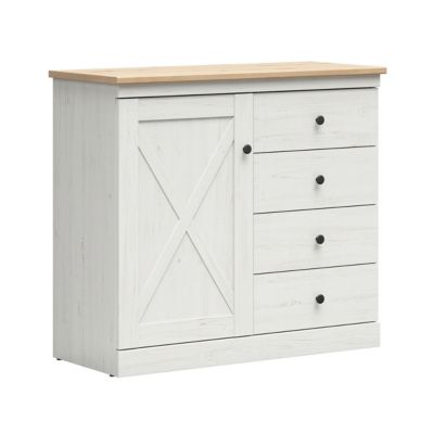 Commode 1 porte 4 tiroirs Victoria Blanc et Bois