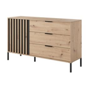 Commode 1 porte et 3 tiroirs - Coloris : Naturel et noir - ARIADA