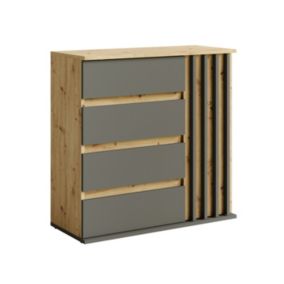 Commode 1 porte et 4 tiroirs - chêne et gris - Collection NEMO