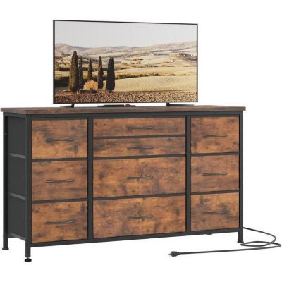 Commode 10 tiroirs (tissu) - PROMIRACAL - Style Moderne 120x40x70 cm - 300L - Prise 3 ports - Kit anti-basculement