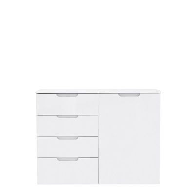 Commode 110 cm blanc laqué et mat 1 porte et 4 tiroirs - PURE