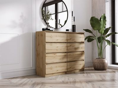 Commode 120 Cm Avec 8 Tiroirs, Chêne Wotan, 120 X 101 X 39 Cm
