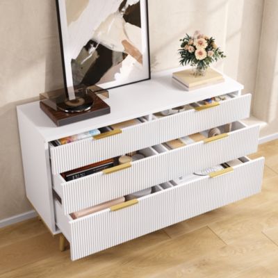 Commode 120 cm blanche en panneaux de particules avec 6 tiroirs