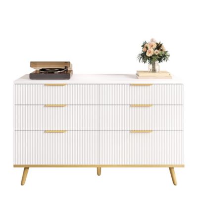 Commode 120 cm blanche en panneaux de particules avec 6 tiroirs