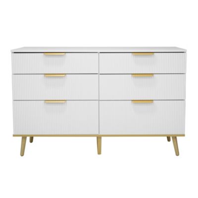 Commode 120 cm blanche en panneaux de particules avec 6 tiroirs