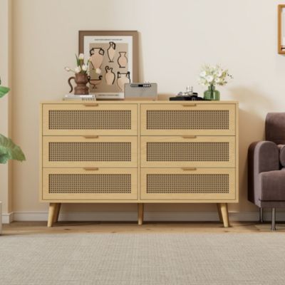 Commode 120 cm en panneaux de particules finition noyer avec 6 tiroirs