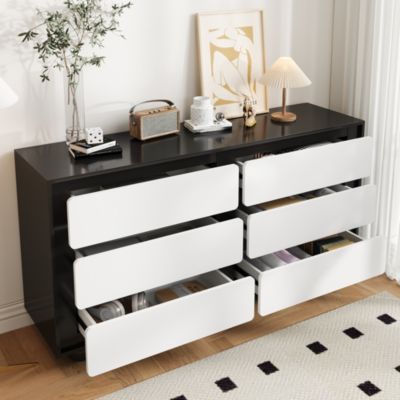 Commode 140 cm blanche et noire avec 6 tiroirs