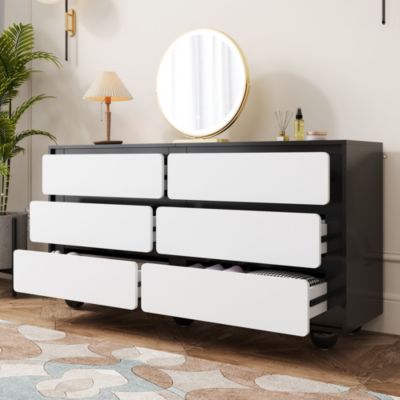 Commode 140 cm blanche et noire avec 6 tiroirs | Castorama