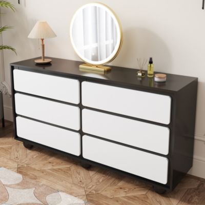 Commode 140 cm blanche et noire avec 6 tiroirs | Castorama