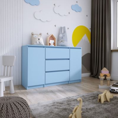Commode 2 portes 3 tiroirs, 120 x 78 x 39 cm, couleur: bleu