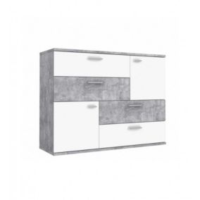 Commode 2 portes 4 tiroirs blanc décor béton - DEST