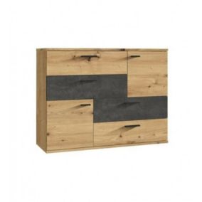 Commode 2 portes 4 tiroirs décor chêne artisan béton gris - DEST