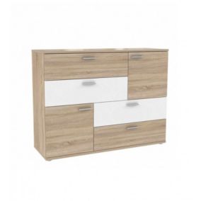 Commode 2 portes 4 tiroirs décor chêne clair blanc - DEST