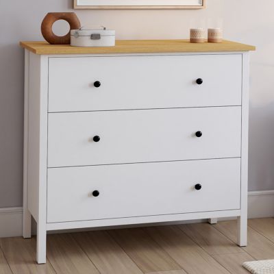 Commode 3 tiroirs ACHILLE 80 cm bois blanc plateau bois