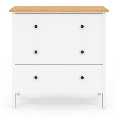 Commode 3 tiroirs ACHILLE 80 cm bois blanc plateau bois