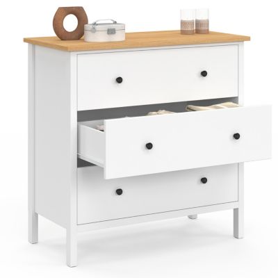 Commode 3 tiroirs ACHILLE 80 cm bois blanc plateau bois