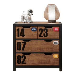Commode 3 Tiroirs "Alex" 83cm Marron & Noir