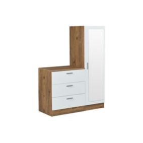 Commode 3 tiroirs avec armoire et miroir - Blanc et naturel - VITORIO