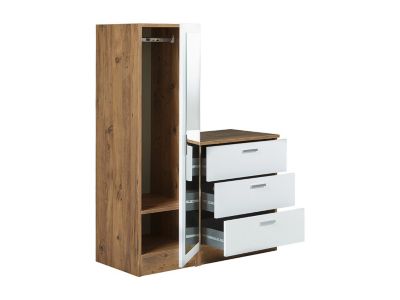 Commode 3 tiroirs avec armoire et miroir - Blanc et naturel - VITORIO