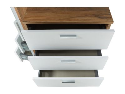 Commode 3 tiroirs avec armoire et miroir - Blanc et naturel - VITORIO