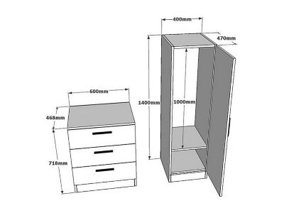 Commode 3 tiroirs avec armoire et miroir - Blanc et naturel - VITORIO