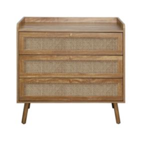Commode 3 tiroirs avec façades en rotin naturel L80 cm - PALMO