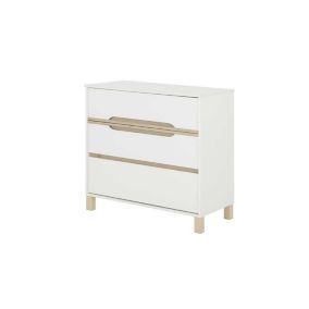 Commode 3 tiroirs Blanc/Bois - CIEL