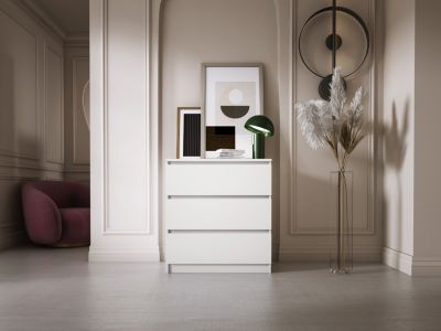 Commode 3 Tiroirs, Blanc Mat, 70 X 39 X 79 Cm