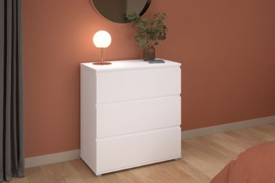 Commode 3 tiroirs blanche sans poignées l.76,7 x H.76,7 x P.39,9 cm, Parisot Neo