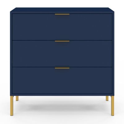 Commode 3 tiroirs BLENIA 80 cm bleu nuit et finitions dorées
