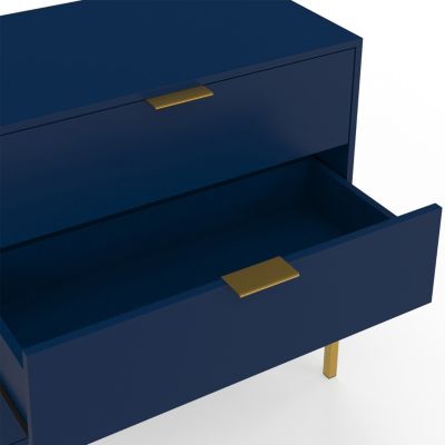 Commode 3 tiroirs BLENIA 80 cm bleu nuit et finitions dorées