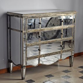 Commode  3 tiroirs bois miroir 87x101x39cm
